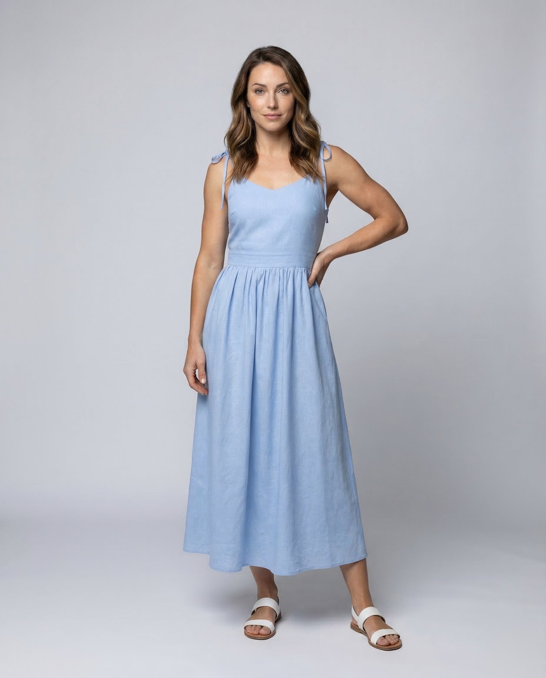 Abito Maxi Donna in Lino Vita Empire Arricciata - Brentozzi