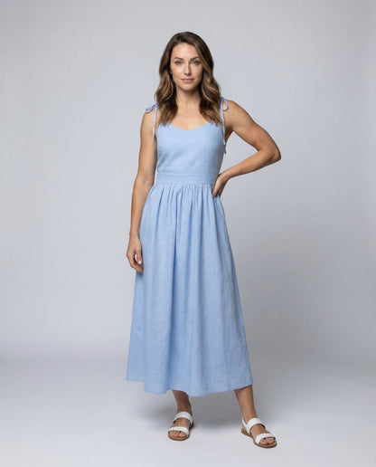 Abito Maxi Donna in Lino Vita Empire Arricciata - Brentozzi
