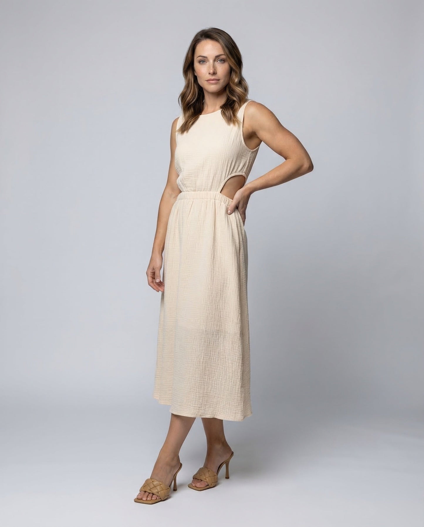 Abito Midi Donna Struttura Crinkle Spacco Laterale - Brentozzi
