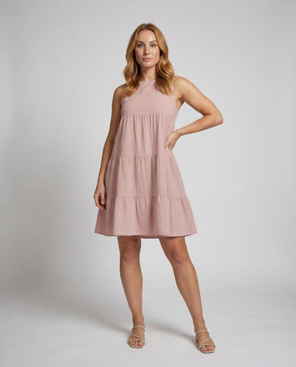Abito Donna a Balze Taglio Babydoll Lino Cotone - Brentozzi