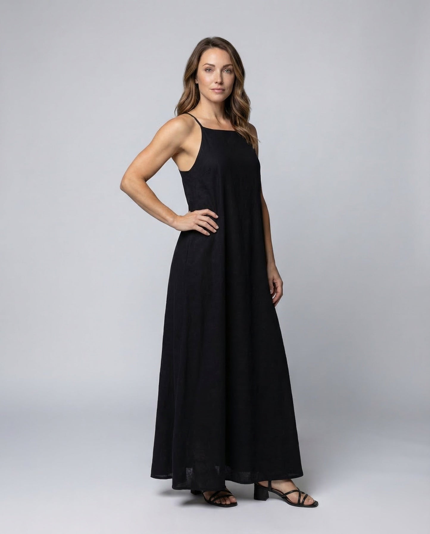 Abito Maxidress Donna in Viscosa e Lino Spalline Sottili - Brentozzi