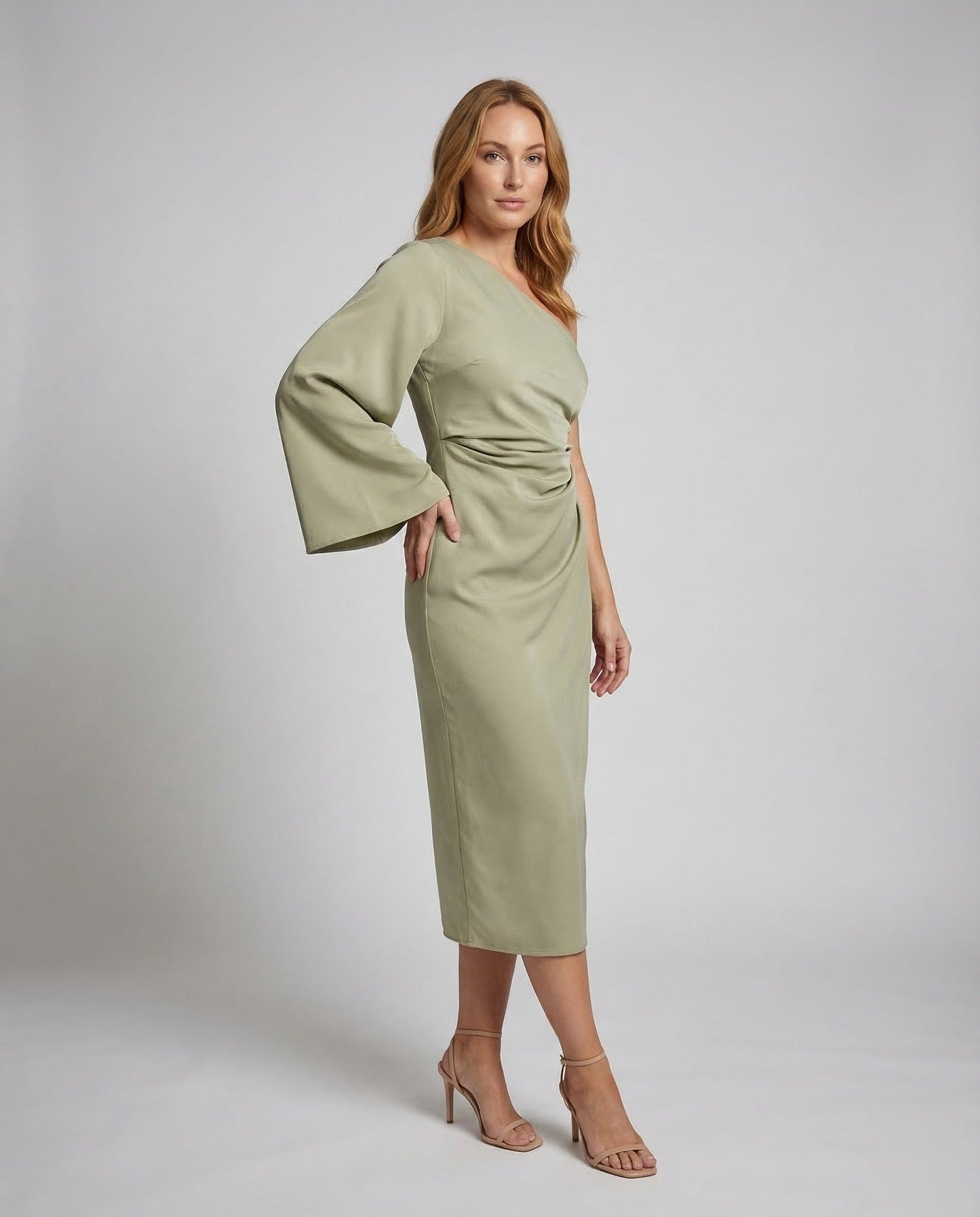 Abito Midi Donna Monospalla con Maniche Kimono Ampie - Brentozzi