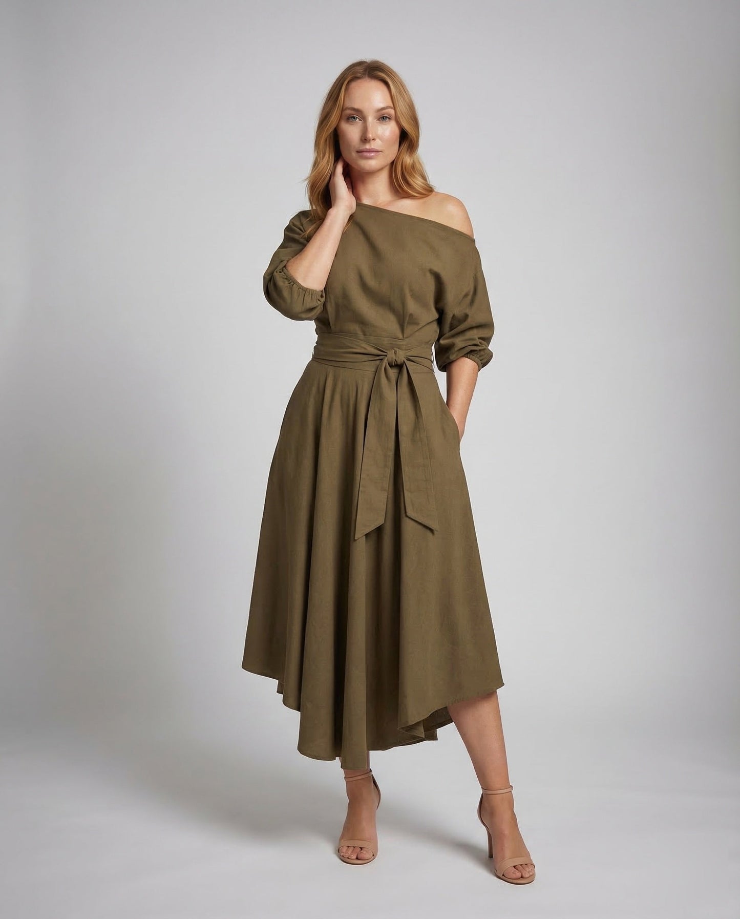 Abito Midi Donna Monospalla con Cintura - Brentozzi
