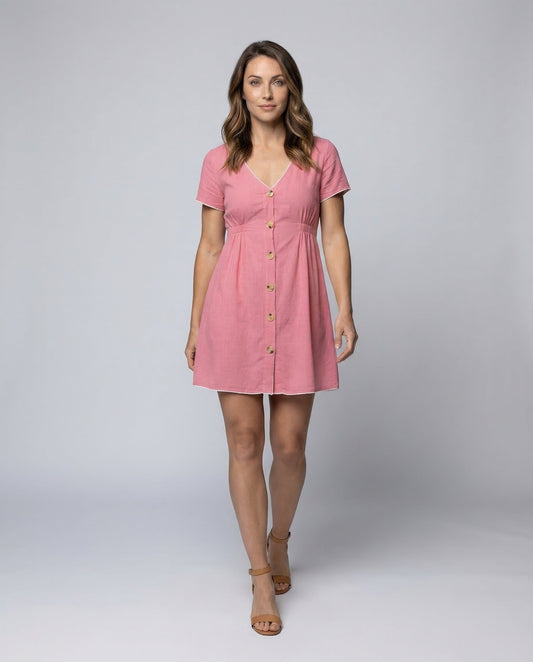 Babydoll Miniabito Donna con Bottoni in Legno - Brentozzi