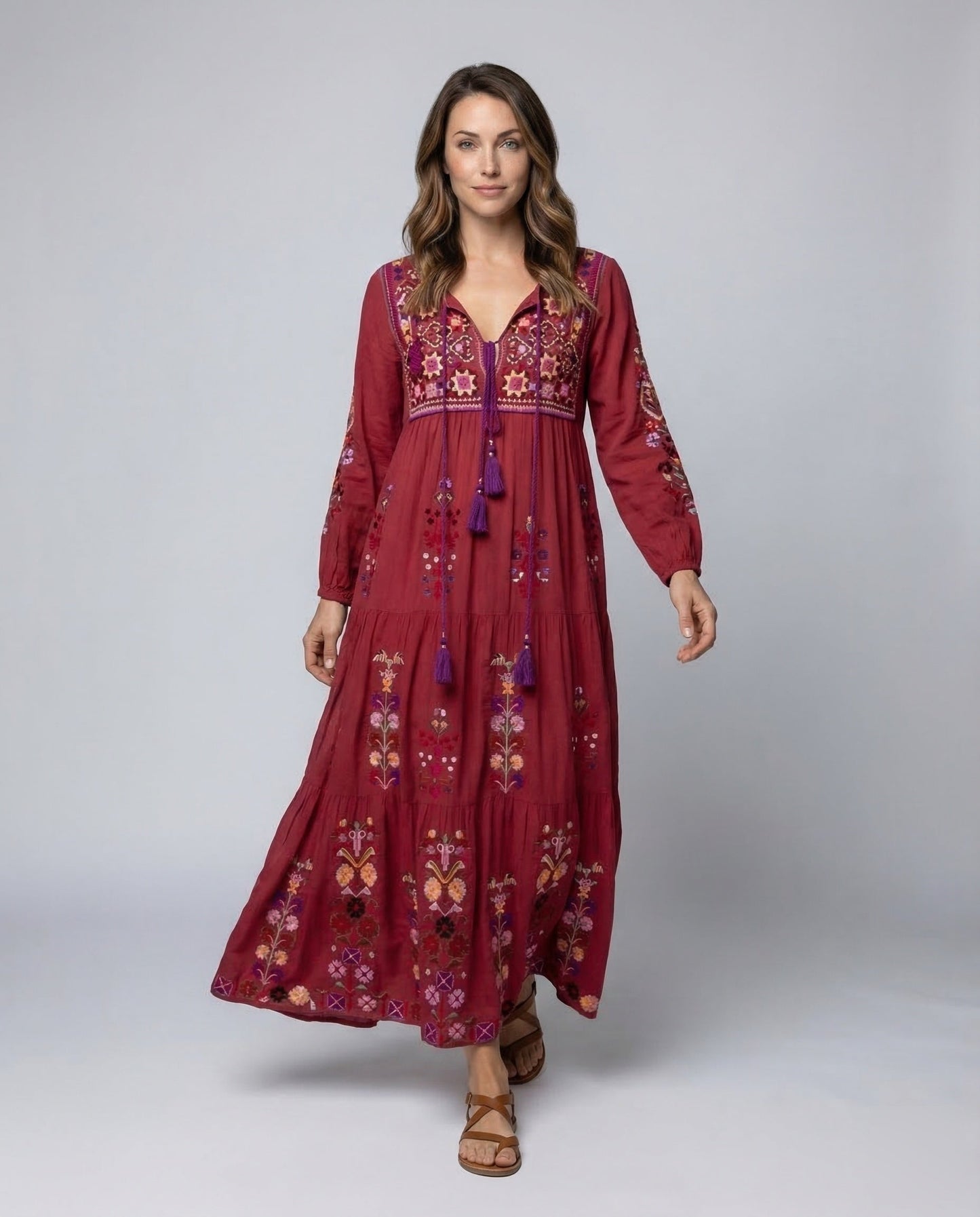 Abito Lungo Donna Stile Boho Gonna Multistrato a Balze - Brentozzi