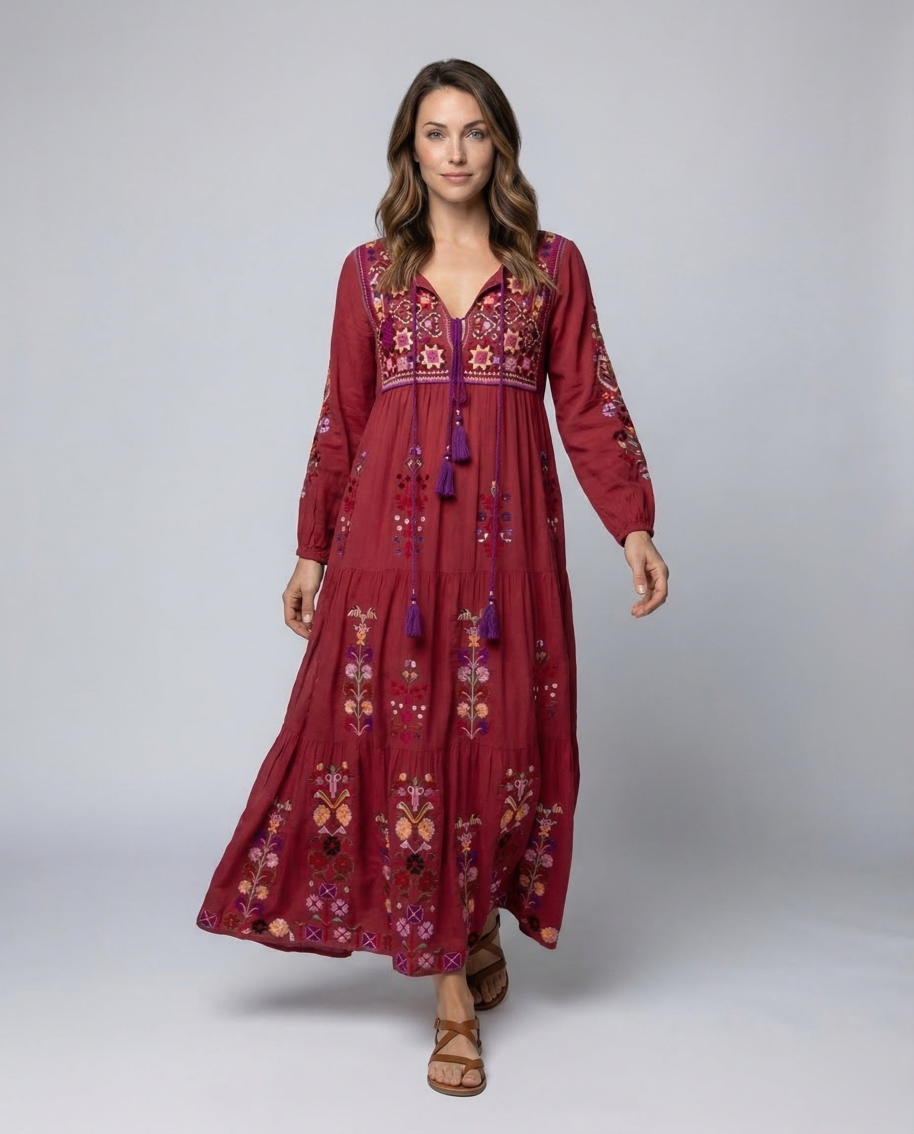 Abito Lungo Donna Stile Boho Gonna Multistrato a Balze - Brentozzi