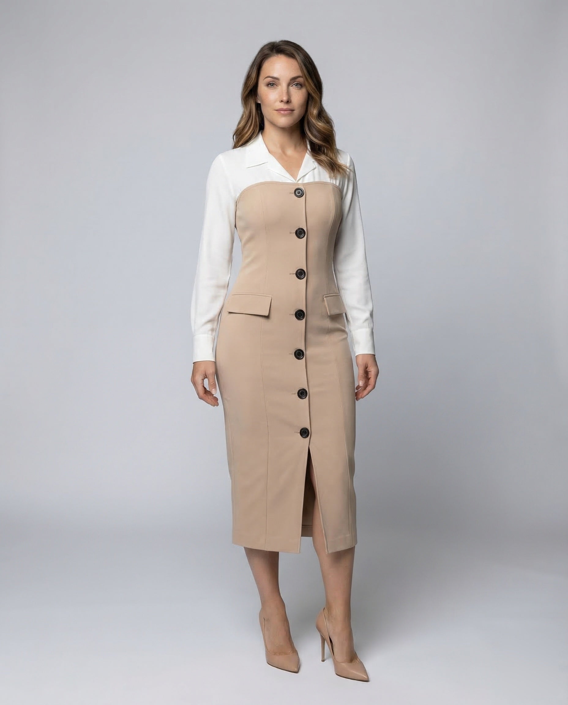 Abito Tubino Donna Colletto Camicia Dettaglio Patta - Brentozzi