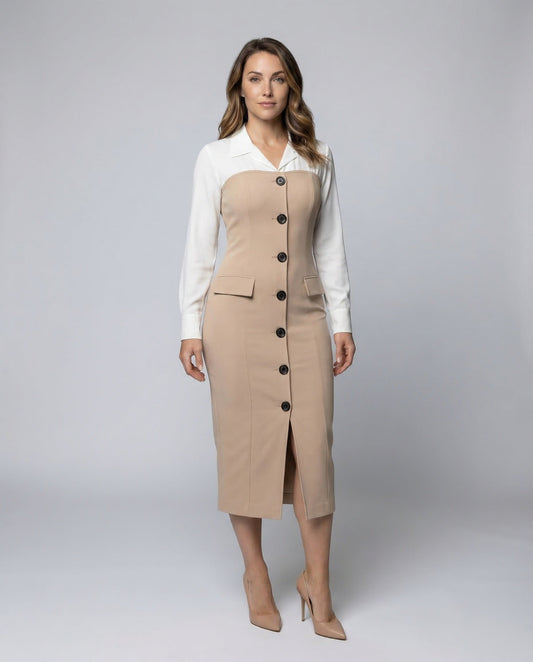 Abito Tubino Donna Colletto Camicia Dettaglio Patta - Brentozzi
