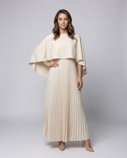 Abito Maxi Donna in Tessuto Plissé con Sopragonna Cape - Brentozzi