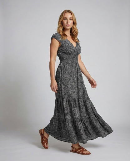 Abito Maxi Donna Stile Boho Manica a Cappuccio Gonna a Volant - Brentozzi