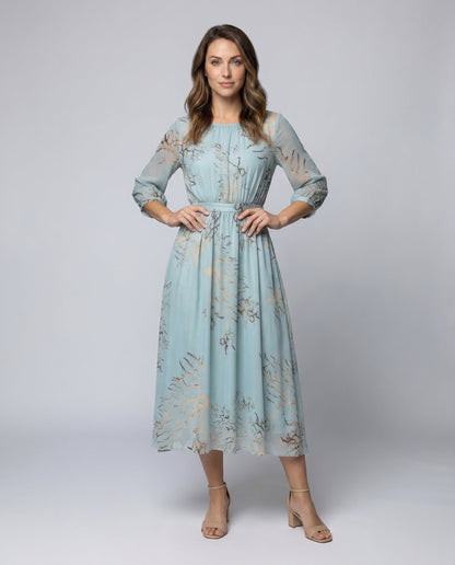 Abito Midi Donna in Chiffon Manica Tre Quarti Trasparente - Brentozzi