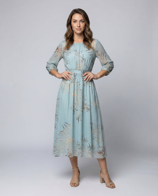 Abito Midi Donna in Chiffon Manica Tre Quarti Trasparente - Brentozzi