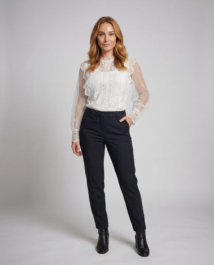 Blusa Donna in Pizzo con Maniche in Tulle Trasparente - Brentozzi