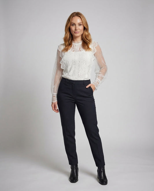 Blusa Donna in Pizzo con Maniche in Tulle Trasparente - Brentozzi