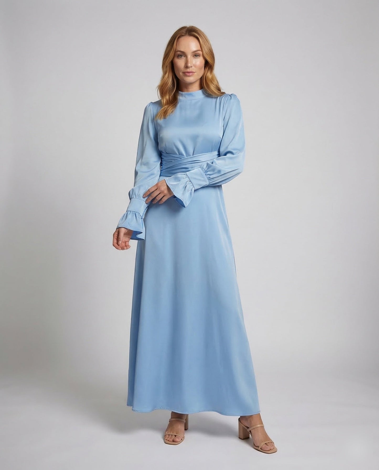 Abito Maxi Donna Collo Alto Maniche con Polsini - Brentozzi