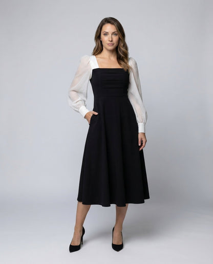 Abito Midi Donna Maniche Chiffon Arricciate - Brentozzi