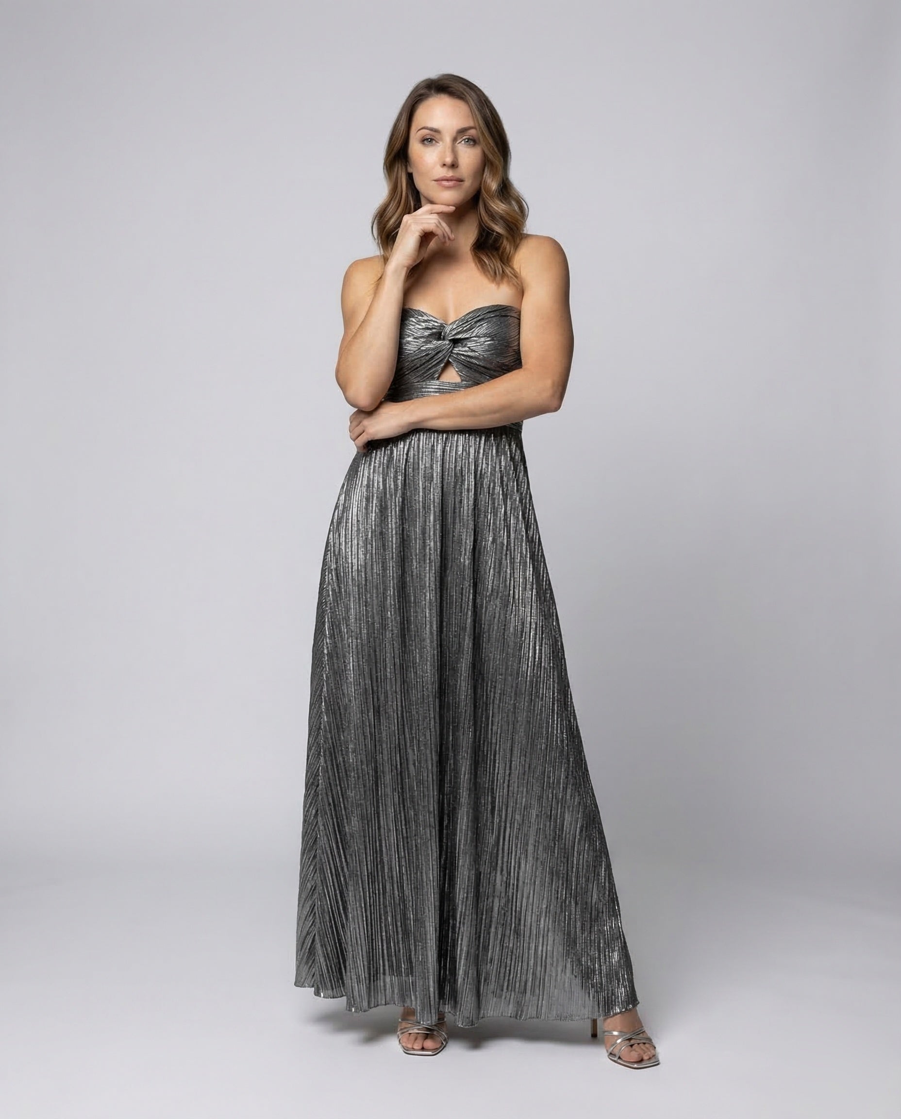 Abito Plissé Donna Scollo Bardot Bustier Drappeggiato - Brentozzi