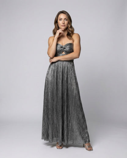 Abito Plissé Donna Scollo Bardot Bustier Drappeggiato - Brentozzi