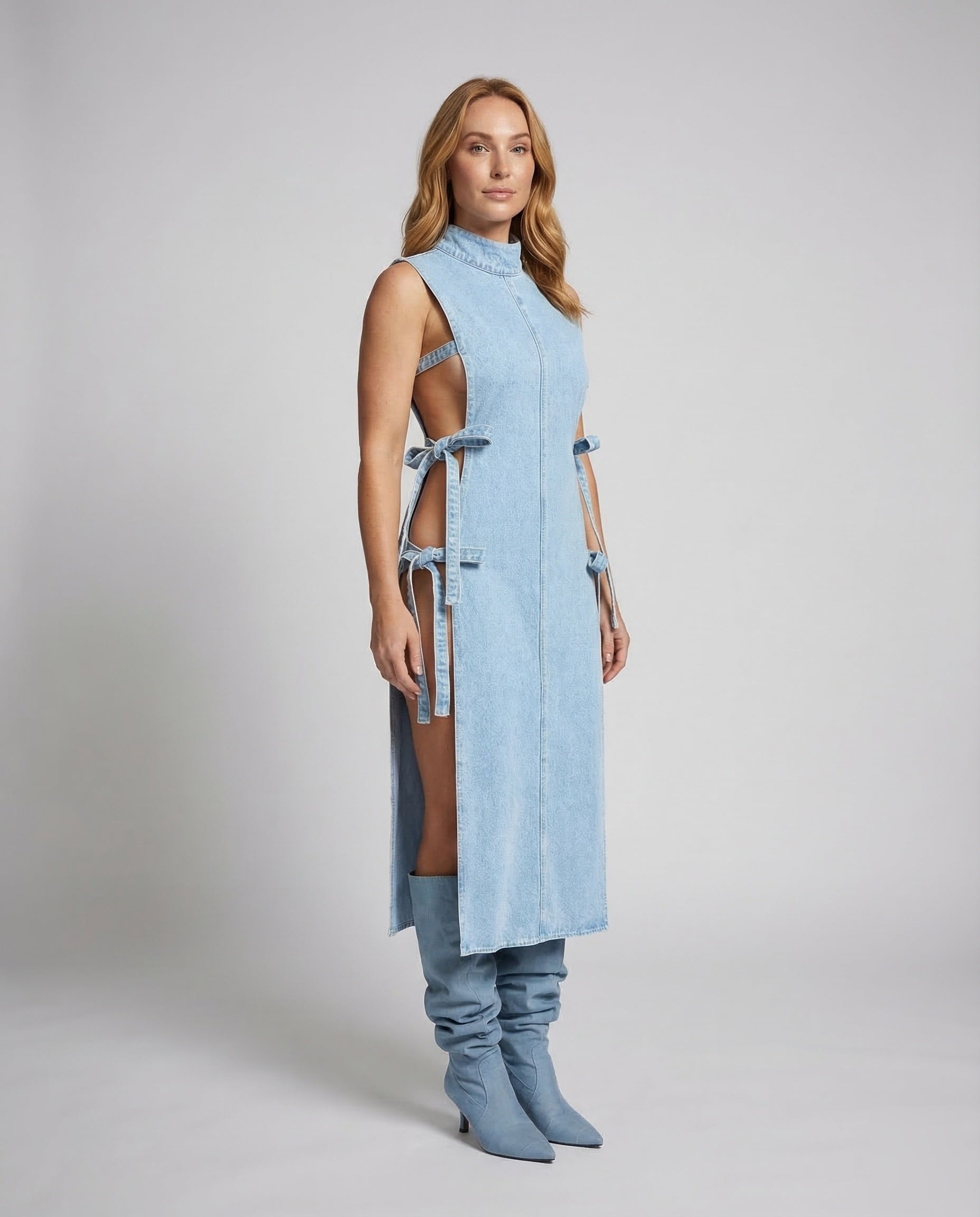 Abito Mini Donna Effetto Jeans Spacchi Laterali - Brentozzi