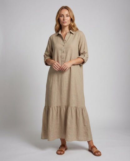 Abito Maxi Donna Taglio Camicia Bordo a Volant - Brentozzi