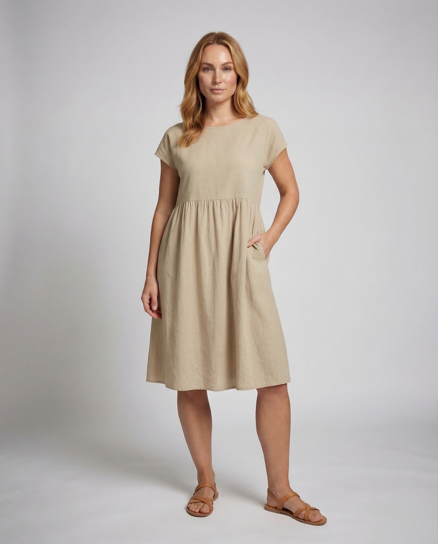 Abito Midi Donna con Tasche Laterali e Vita Sagomata - Brentozzi