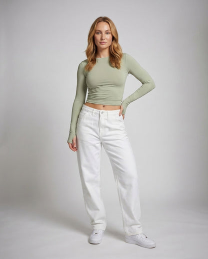 Maglia Crop Donna Manica Lunga con Fori per Pollice - Brentozzi