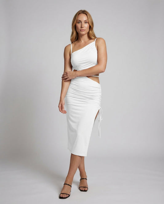 Abito Midi Donna Cut-Out Lacci Arricciatura Spacco - Brentozzi