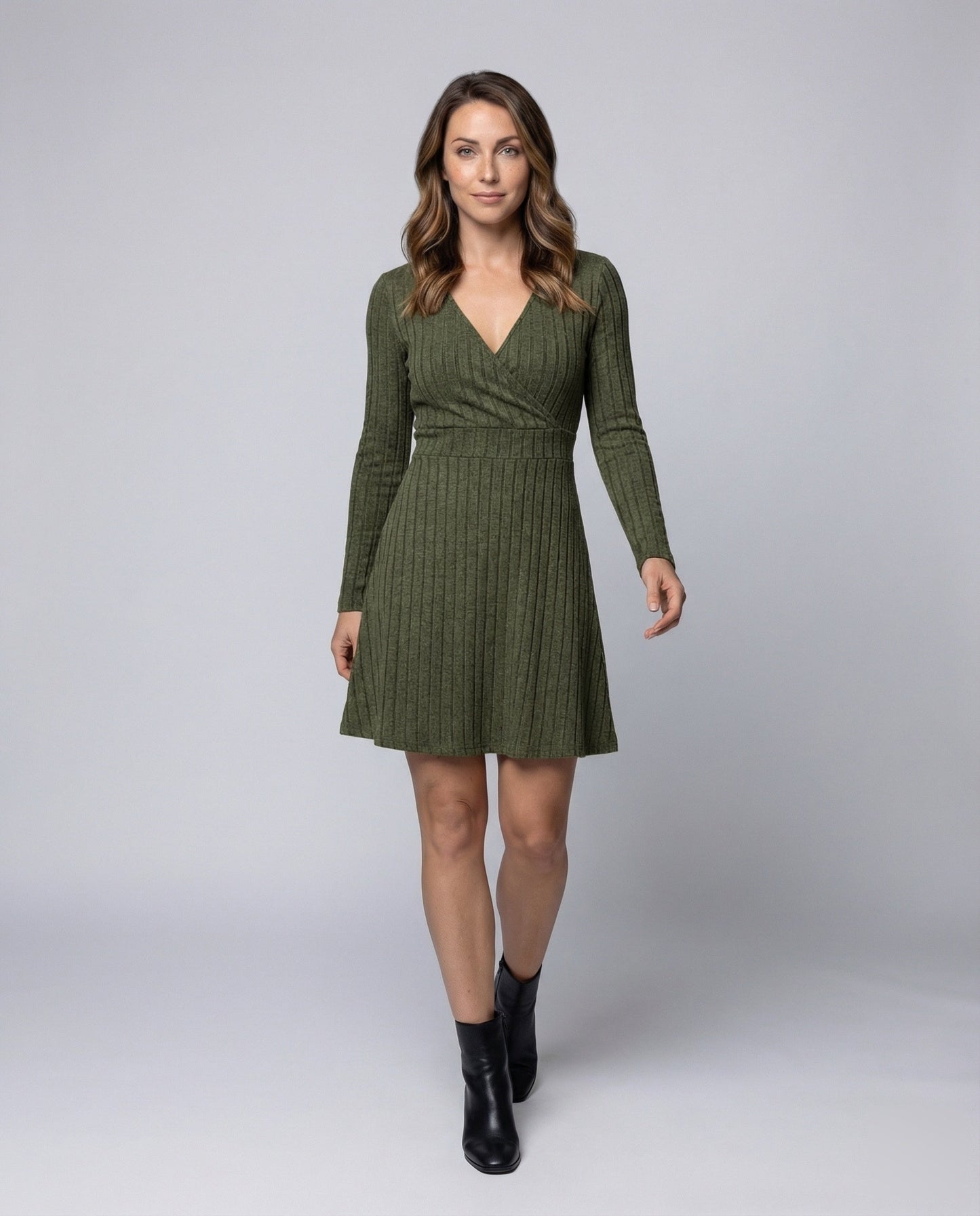 Abito Donna in Maglia a Costine Scollo Incrociato Linea A Slim - Brentozzi