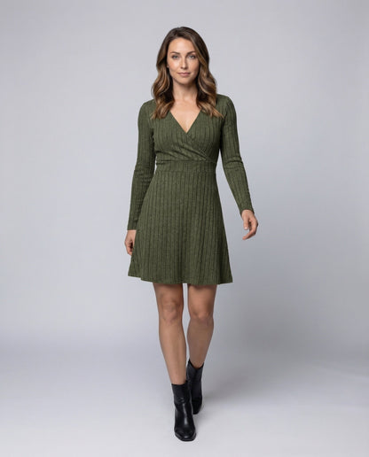 Abito Donna in Maglia a Costine Scollo Incrociato Linea A Slim - Brentozzi
