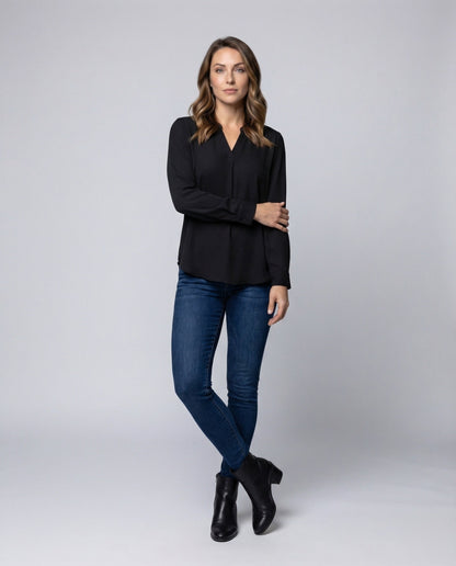 Blusa Tunica Donna Scollo a V Polsini con Bottone - Brentozzi