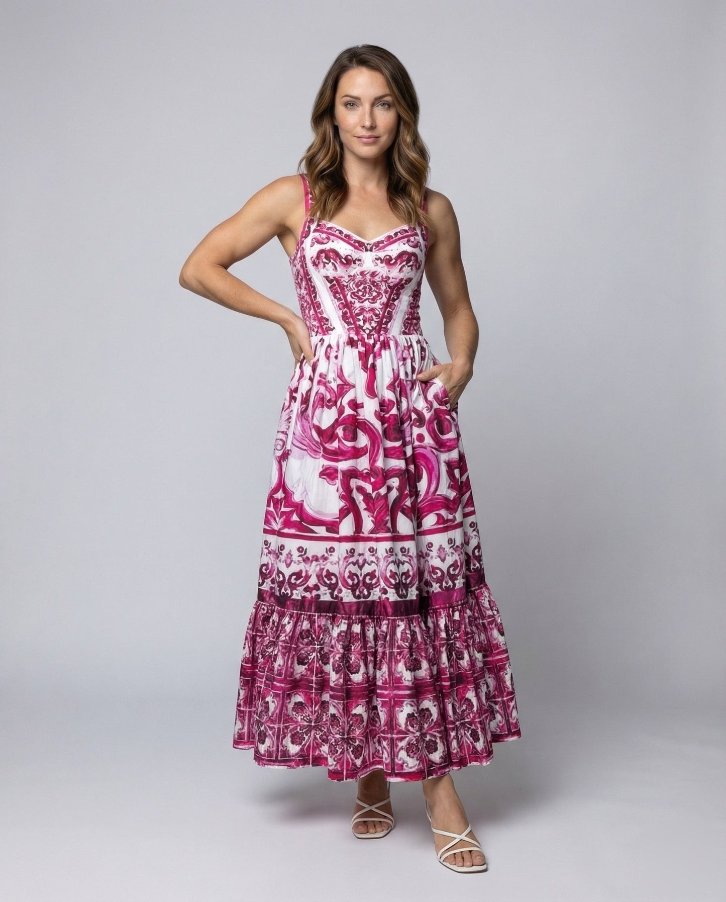 Abito Maxi Donna Stile Boho Tessuto Stampato - Brentozzi