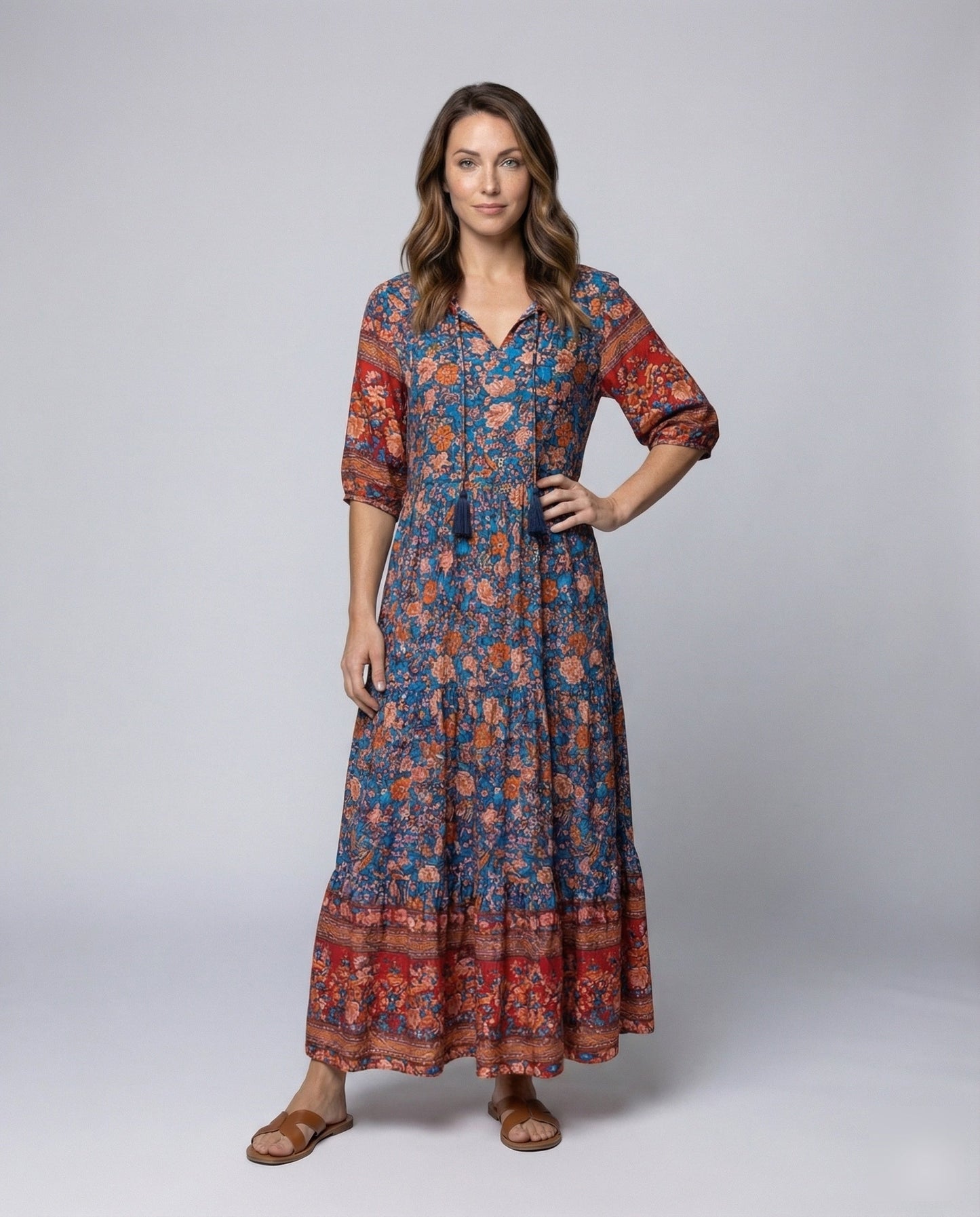 Abito Maxi Donna Boho Volant a Strati con Laccetti - Brentozzi