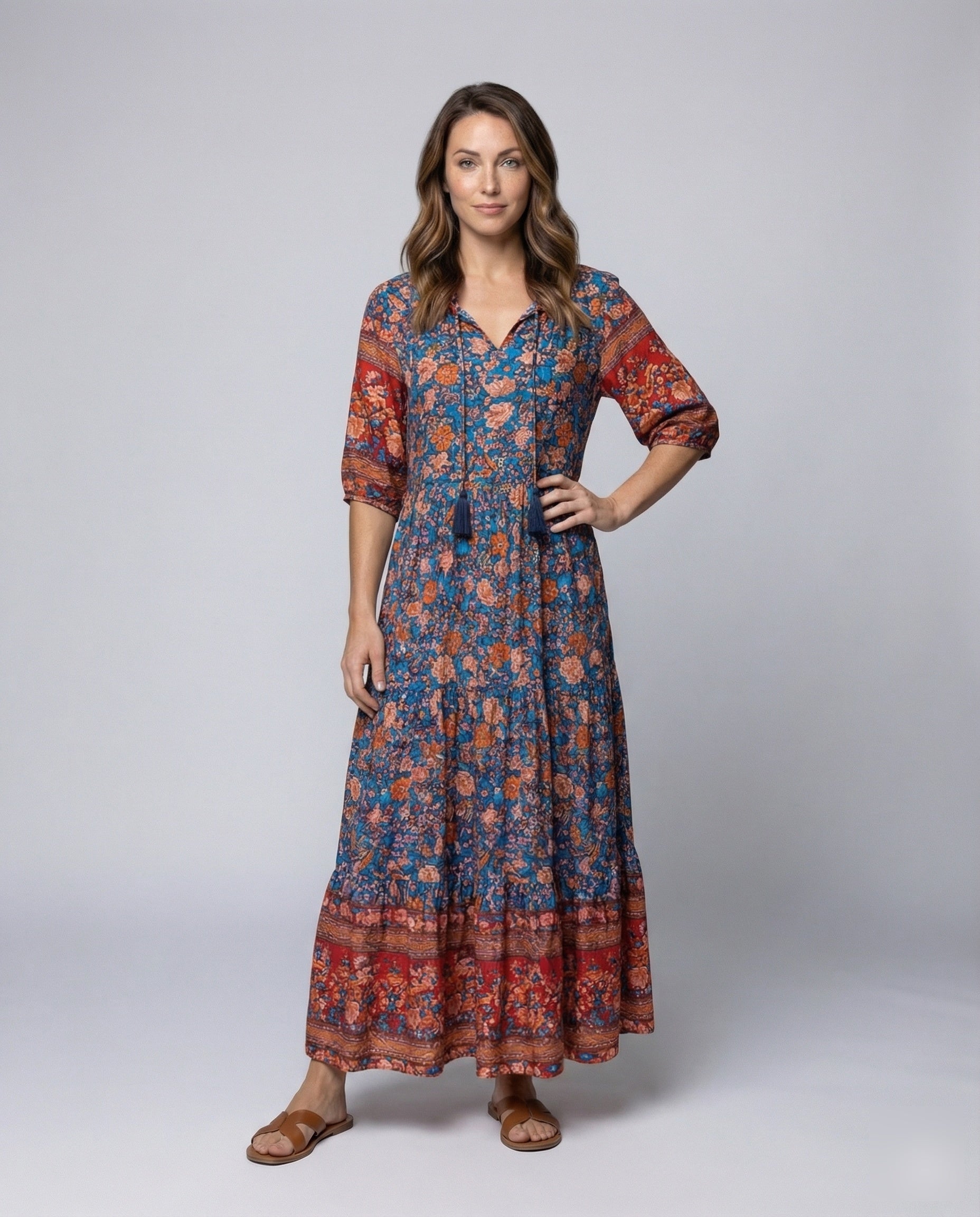 Abito Maxi Donna Boho Volant a Strati con Laccetti - Brentozzi