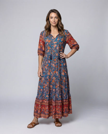 Abito Maxi Donna Boho Volant a Strati con Laccetti - Brentozzi