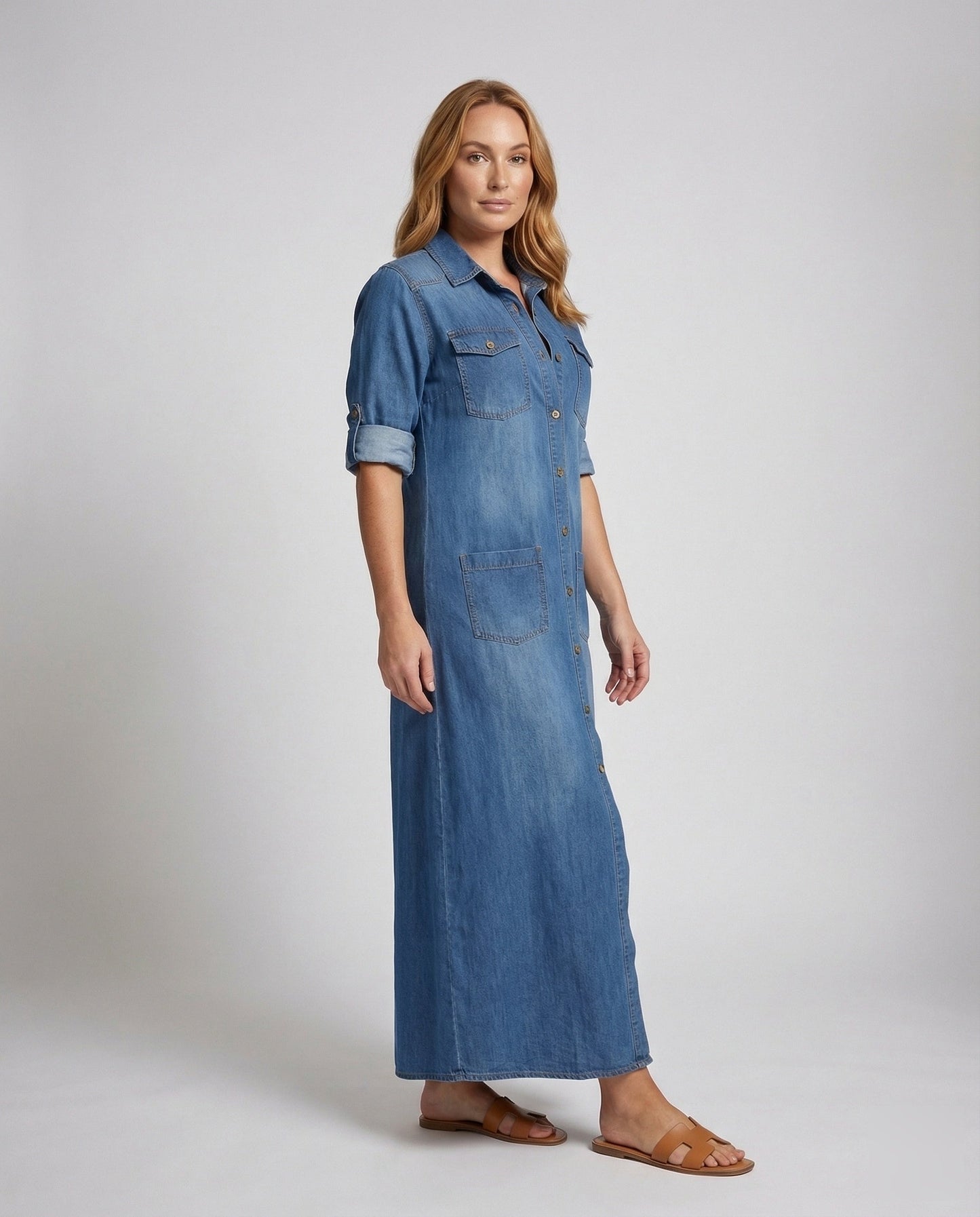 Abito Camicia Donna in Jeans con Tasche Laterali - Brentozzi