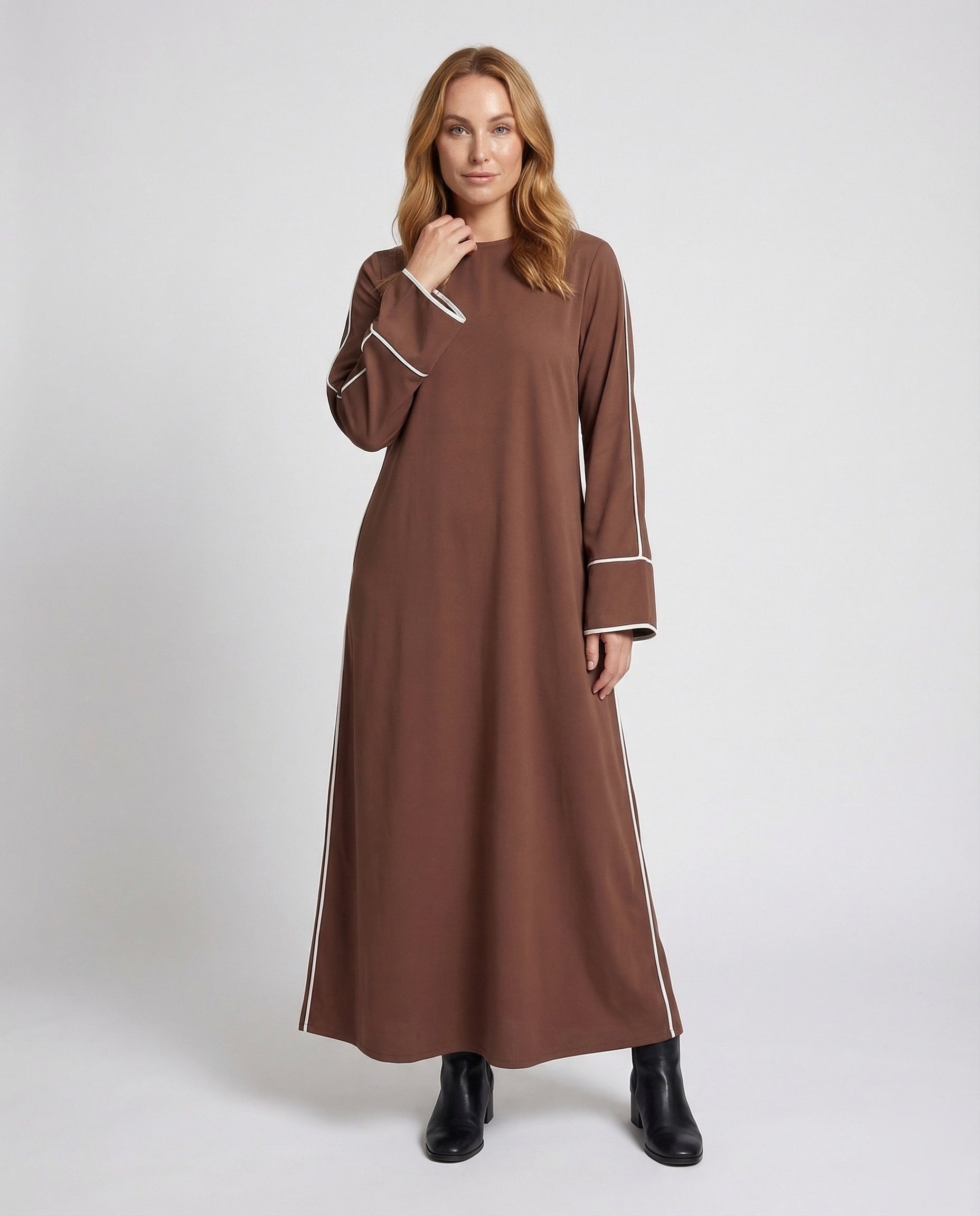 Abito Maxi Donna Collo a Fiocco Piping a Contrasto - Brentozzi