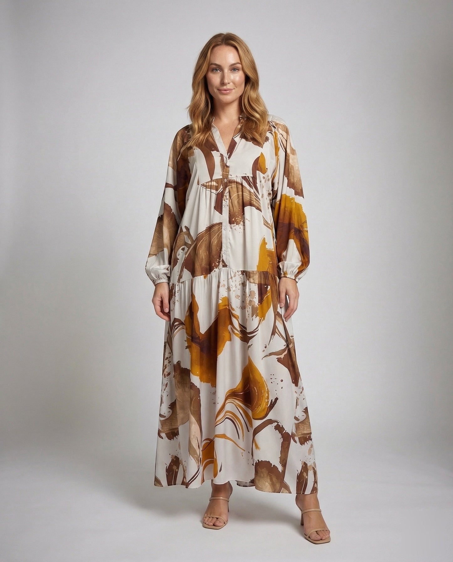Abito Maxi Donna Gonna a Balze Manica a Sbuffo - Brentozzi