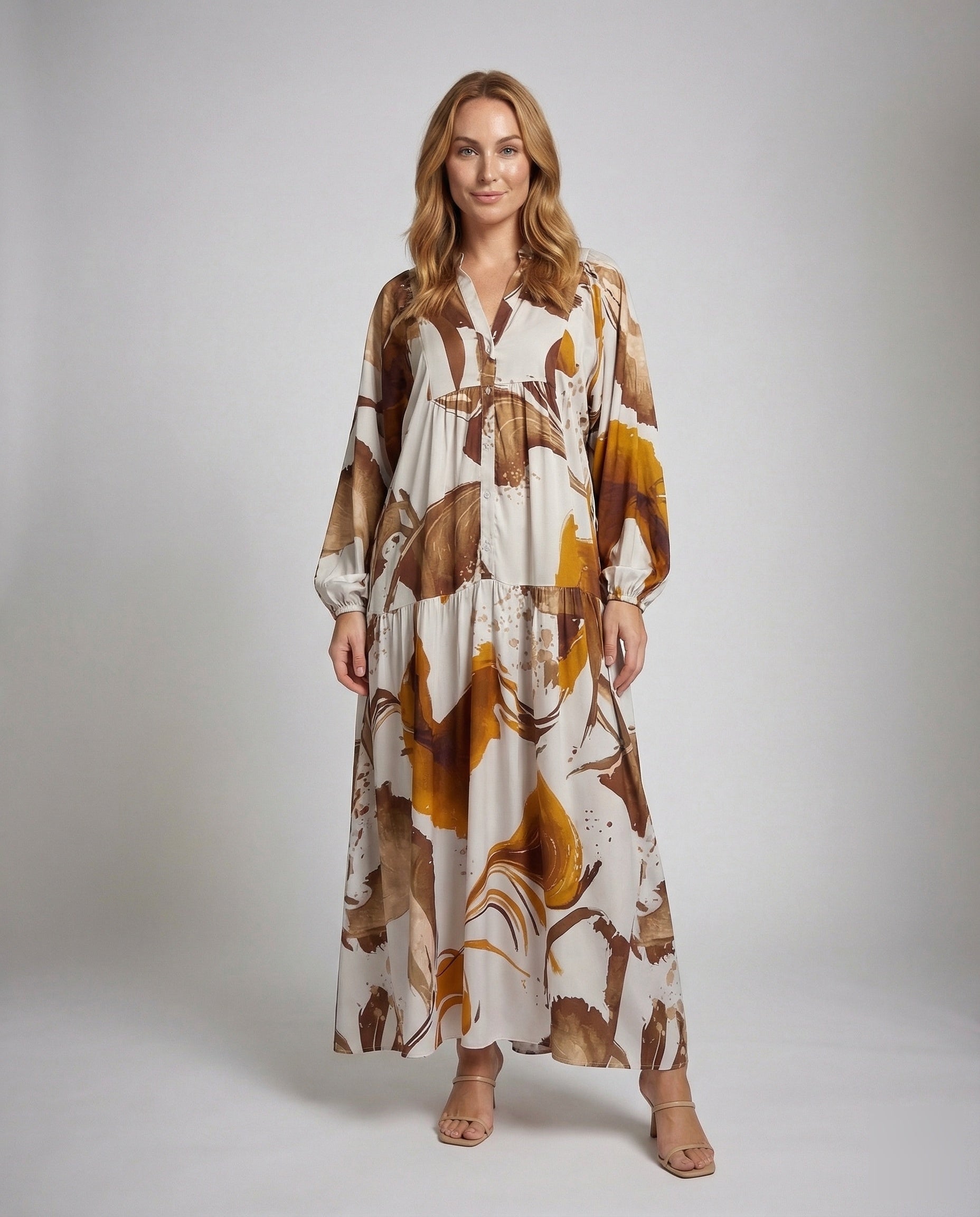 Abito Maxi Donna Gonna a Balze Manica a Sbuffo - Brentozzi