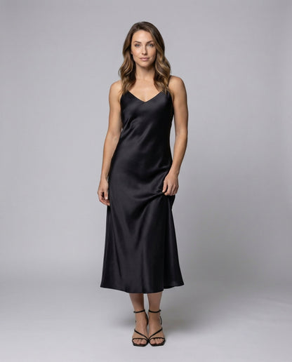 Abito Maxi Donna in Satin Scollo a V - Brentozzi