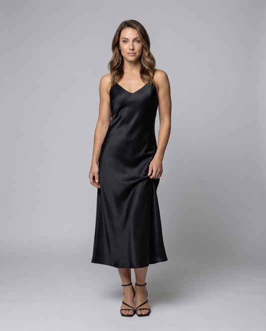 Abito Maxi Donna in Satin Scollo a V - Brentozzi