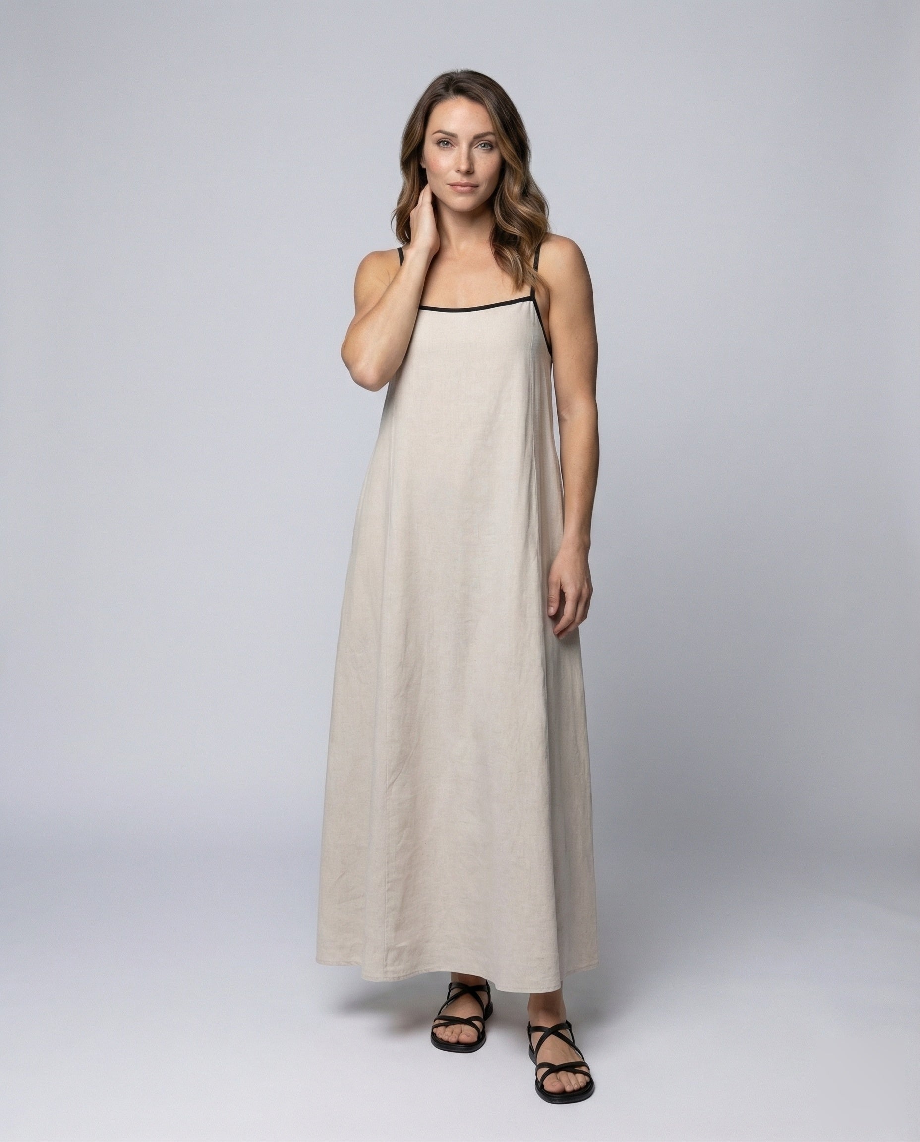 Abito Slipdress Donna in Misto Lino con Spacco Lungo - Brentozzi