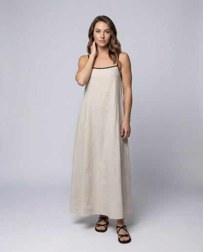 Abito Slipdress Donna in Misto Lino con Spacco Lungo - Brentozzi