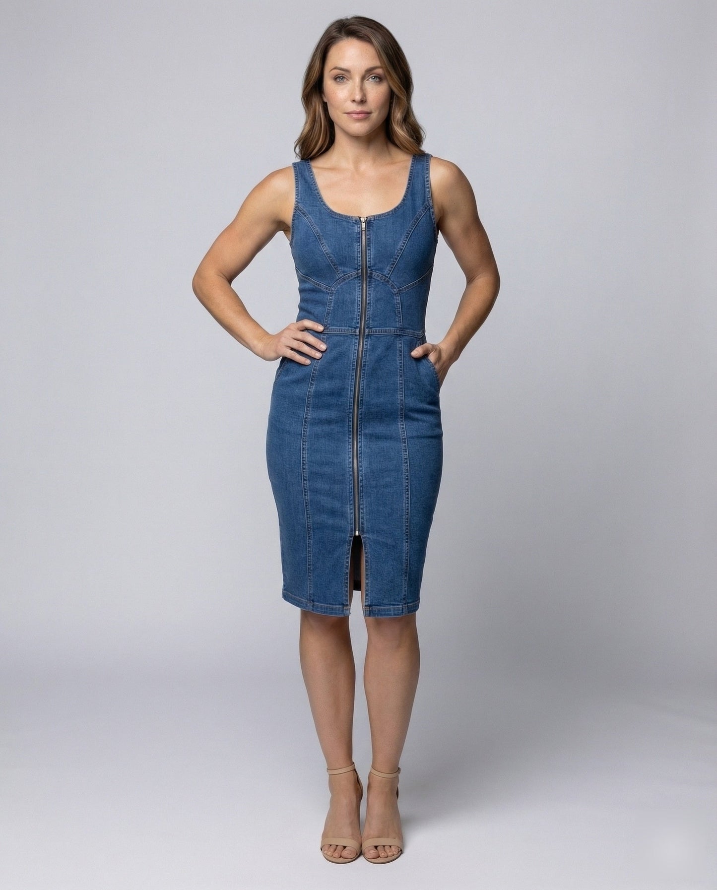 Abito Corsetto Donna in Jeans con Cuciture e Zip Metallica - Brentozzi