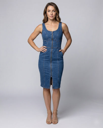 Abito Corsetto Donna in Jeans con Cuciture e Zip Metallica - Brentozzi