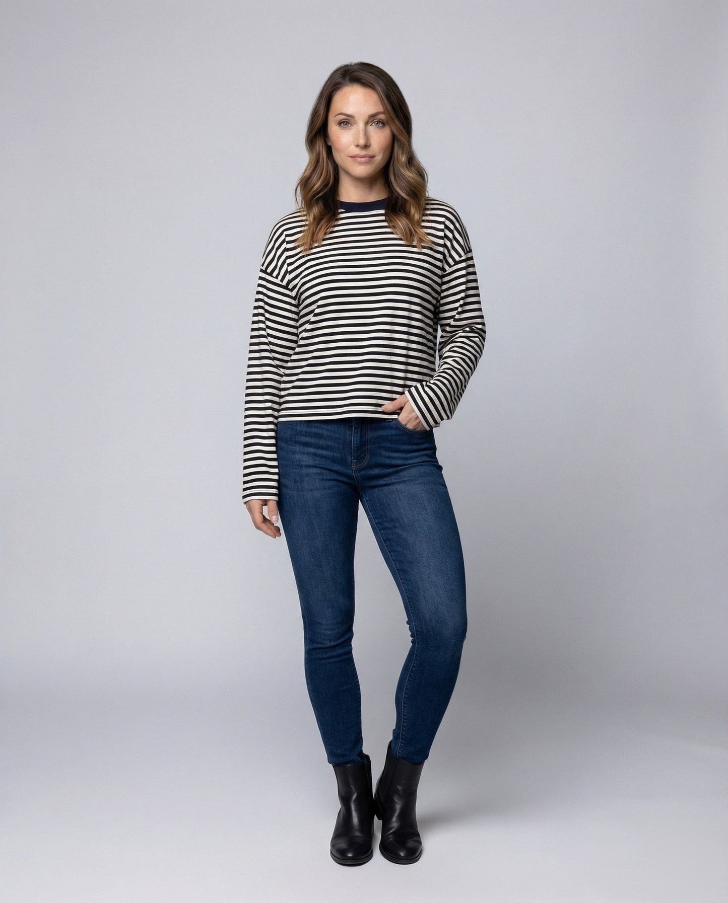 Maglia Donna Manica Lunga Stile Breton Taglio Boxy - Brentozzi