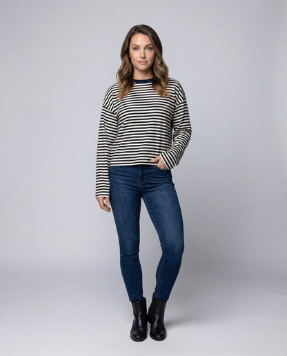 Maglia Donna Manica Lunga Stile Breton Taglio Boxy - Brentozzi