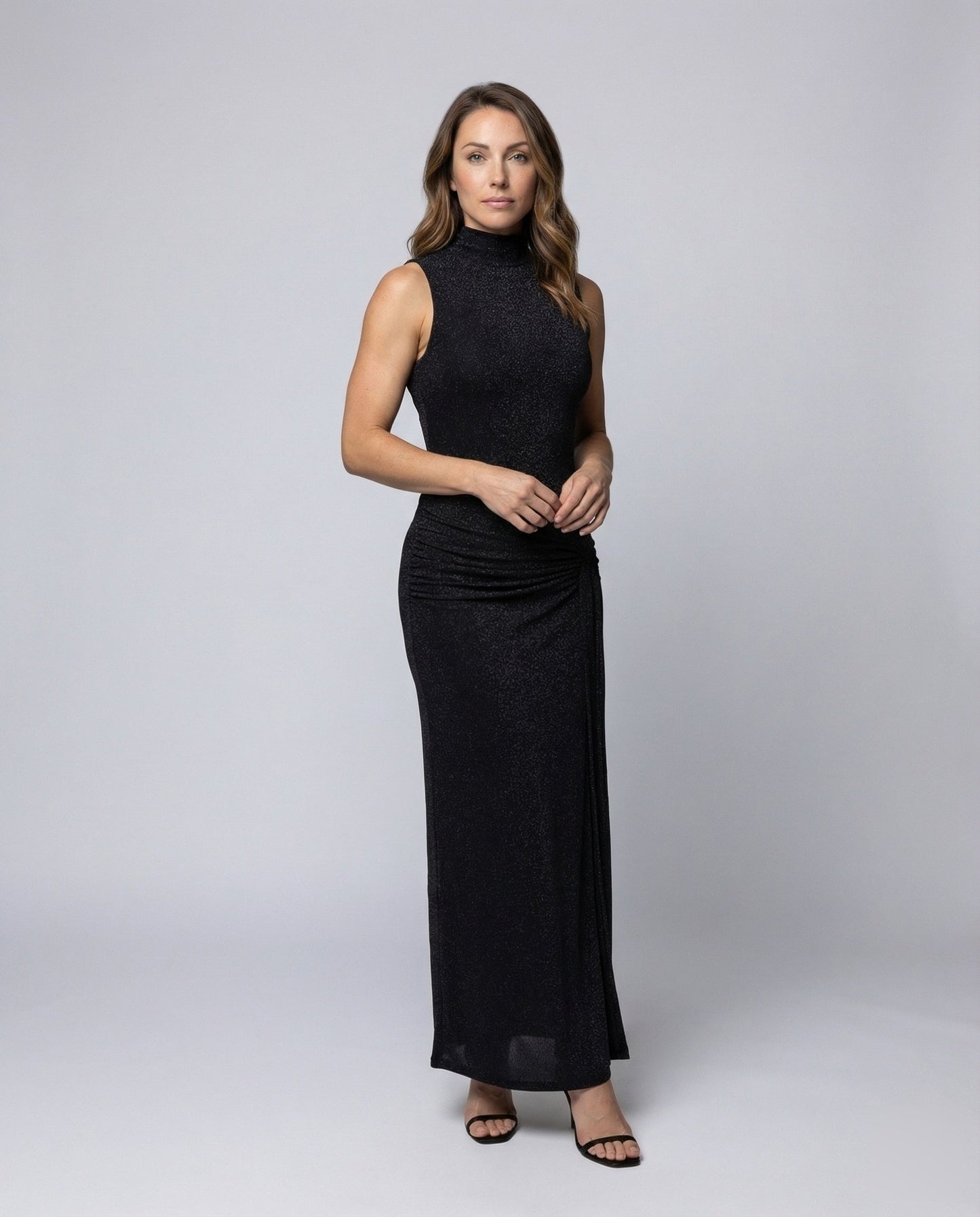 Abito Maxi Donna con Collo Alto e Drappeggio Laterale - Brentozzi