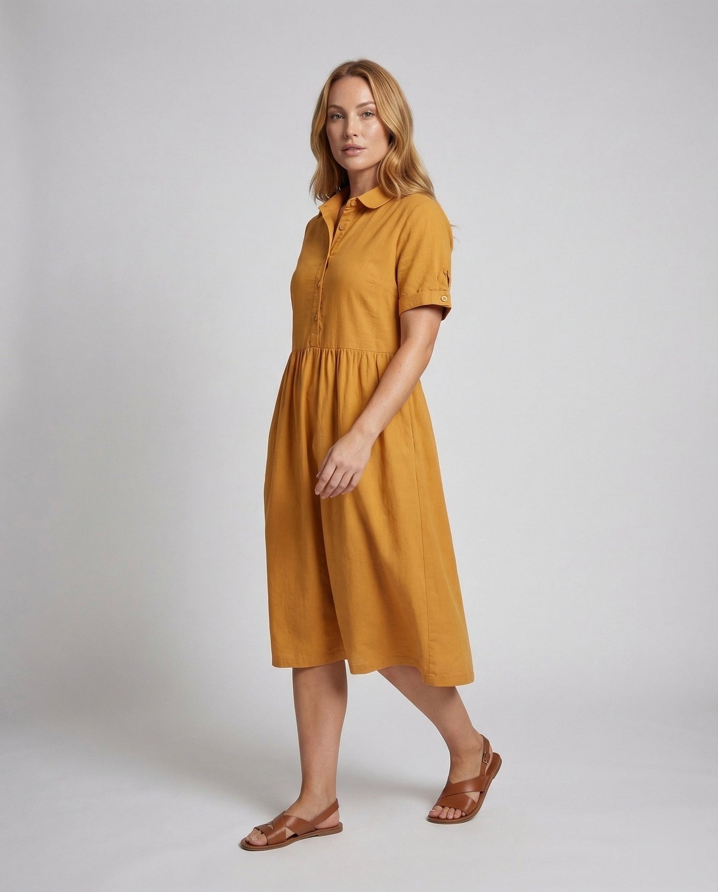Abito Midi Donna con Arricciatura in Vita Manica Corta - Brentozzi