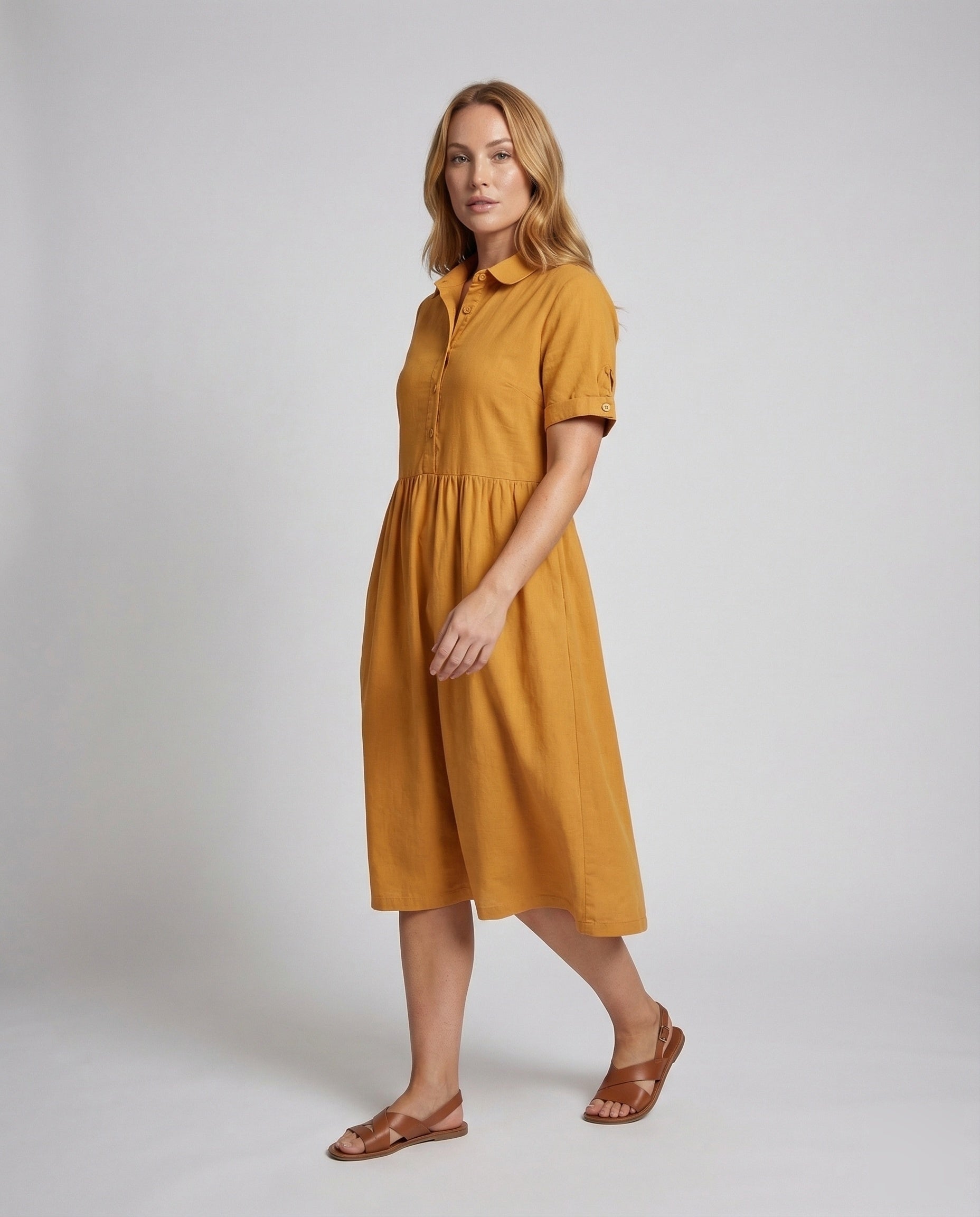 Abito Midi Donna con Arricciatura in Vita Manica Corta - Brentozzi