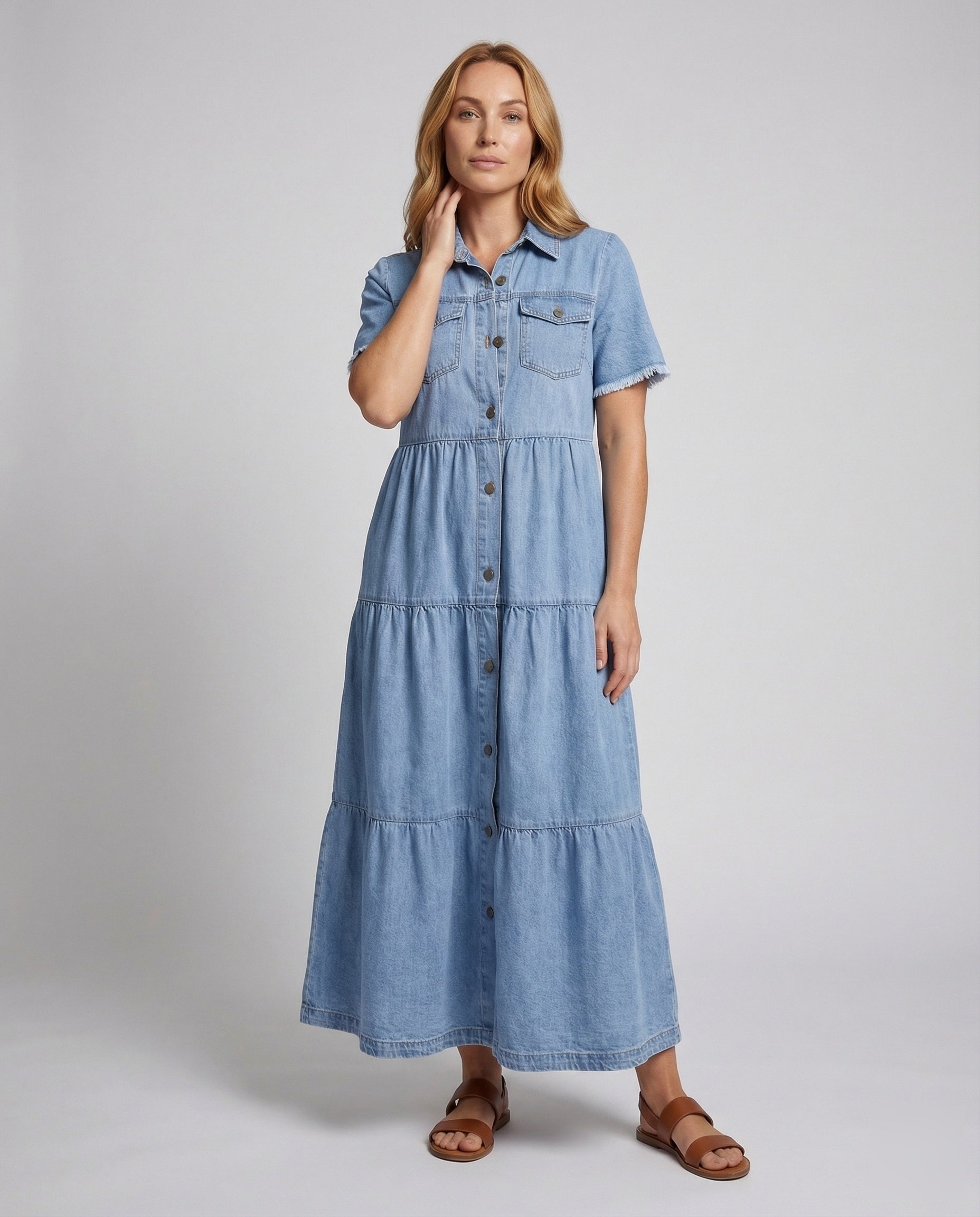 Abito Jeans Donna Stile Camicia Gonna a Balze - Brentozzi